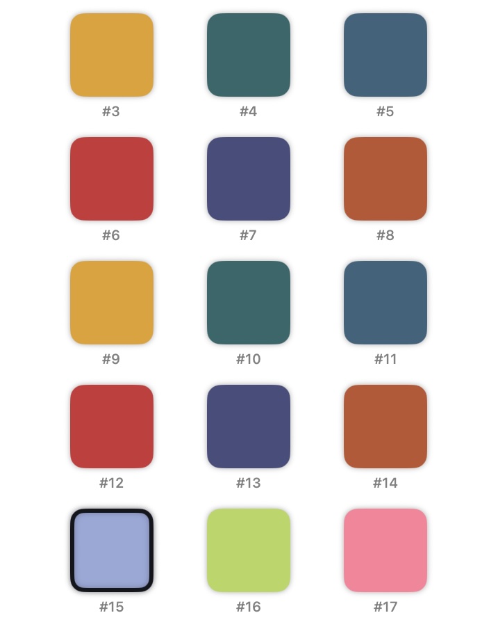 A list of the 15 current colors available on macOS.